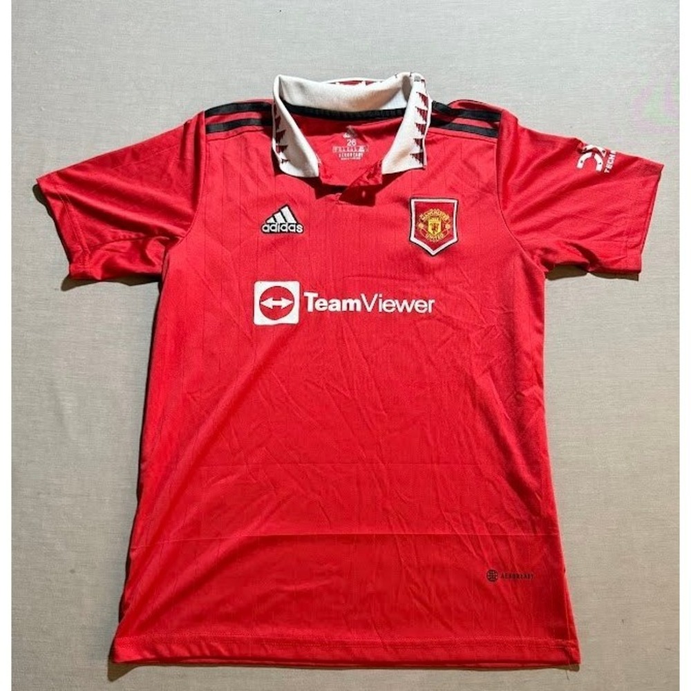 Adidas Manchester United Soccer Collared Jersey Boys 26 Red Short Sleeve - Picture 1 of 7